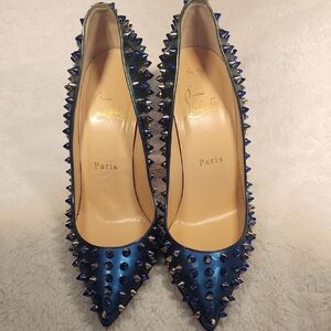 Christian Louboutin Metallic Blue Spiked Heels